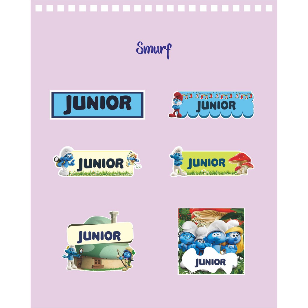 

192pcs Stiker Label Nama Kekinian Tahan Air & Anti Luntur untuk Umum Tema Smurf