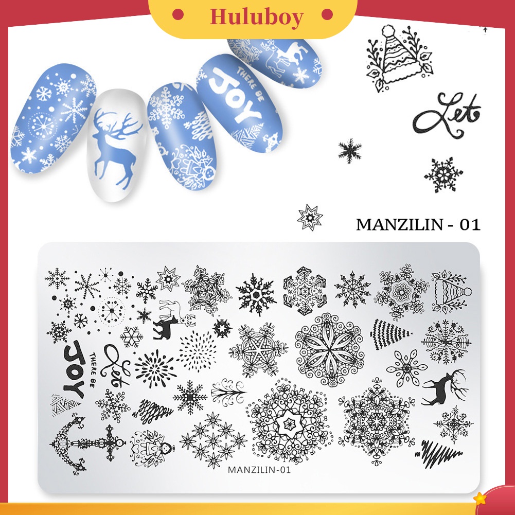 Huluboy Huluboy♡ Plat Stempel Print Snowflake / Santa / Snowman Untuk Dekorasi Nail Art