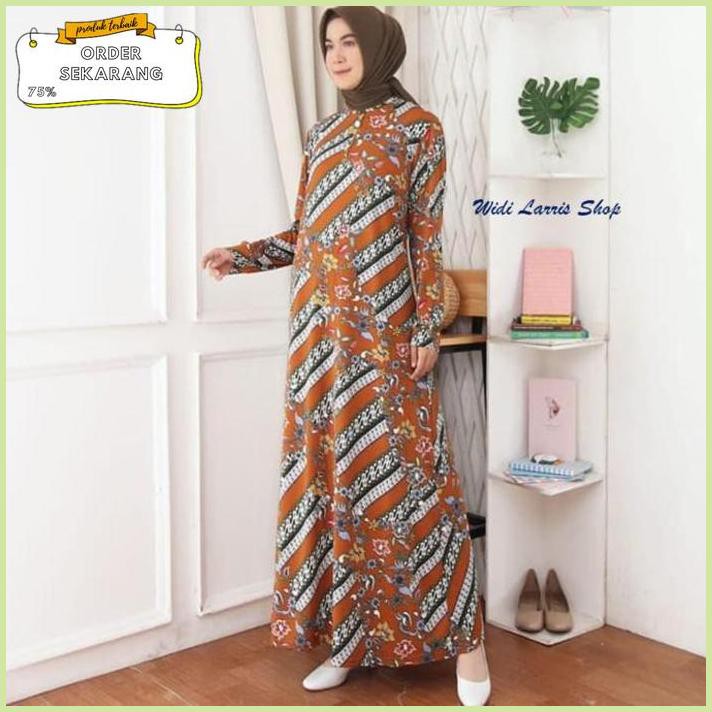 Sale Baju Gamis Jersey Korea Motif Batik Gamis Wanita Jumbo Terbaru 7231 - MUSTARD Termurah