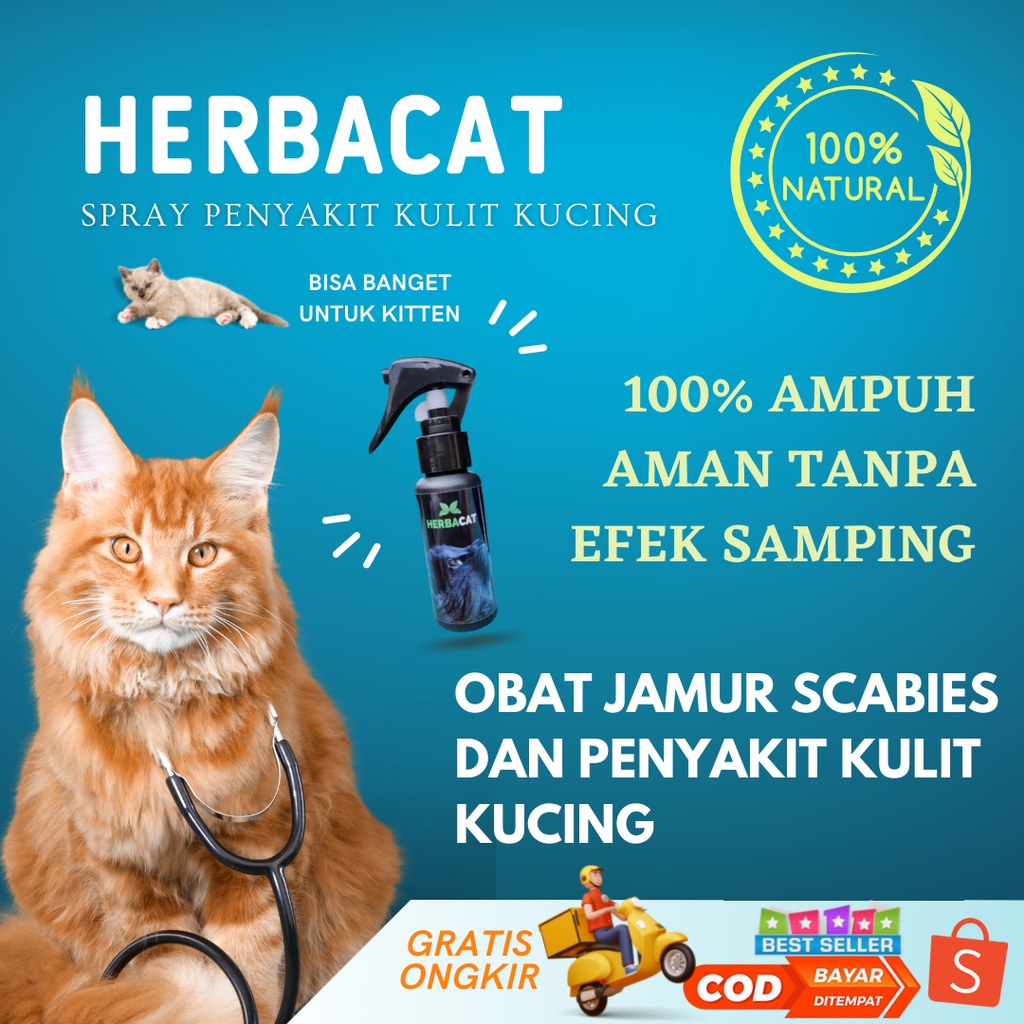 HERBACAT Spray Herbal Mengobati Scabies Jamur Pada Kucing dan 