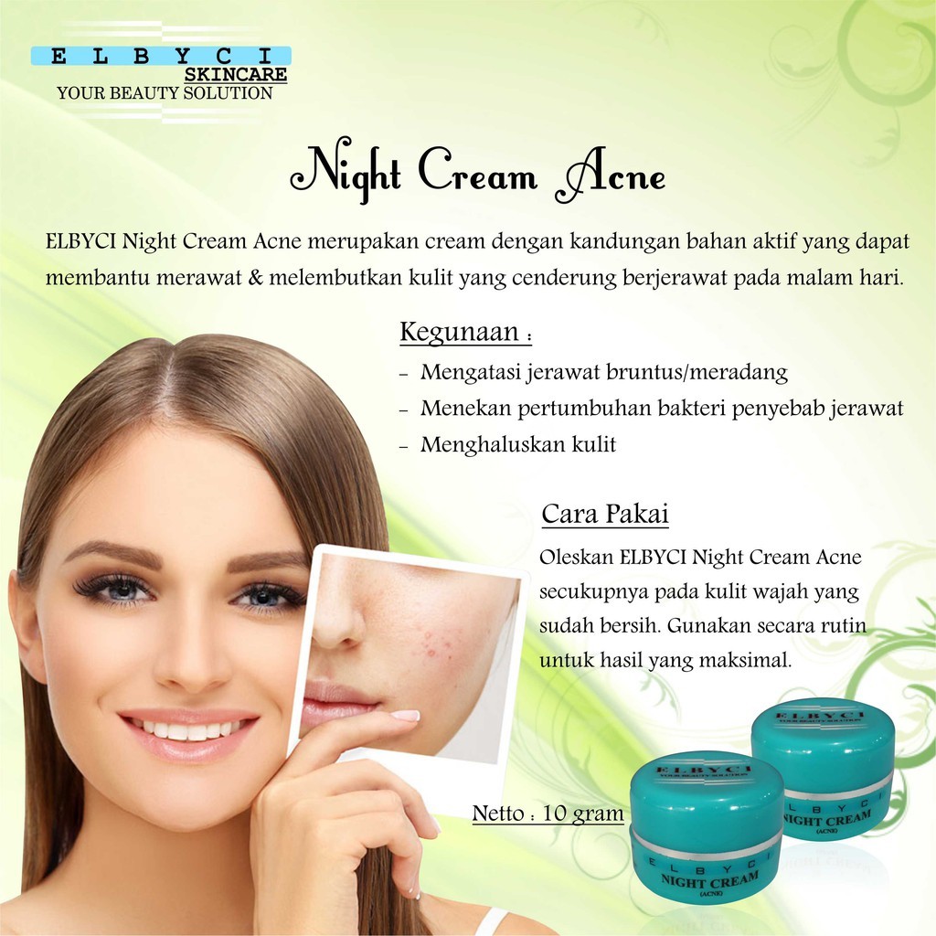 ELBYCI NIght Cream Acne Krim Krem Malam Pembersih Penghilang Jerawat Wajah Muka SKINCARE ELBYCI BPOM
