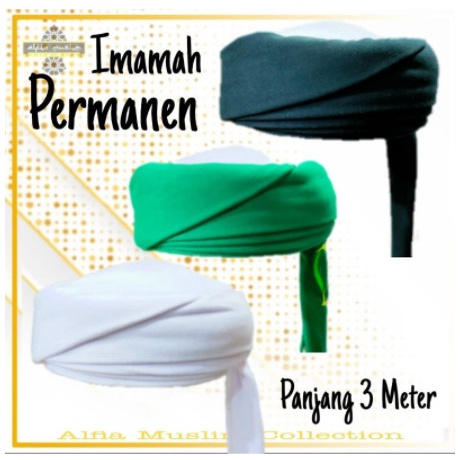 PECI IMAMAH PERMANEN Sorban kepala / sunnah / imamah hadramaut - Putih - Hijau, Sorban Imamah