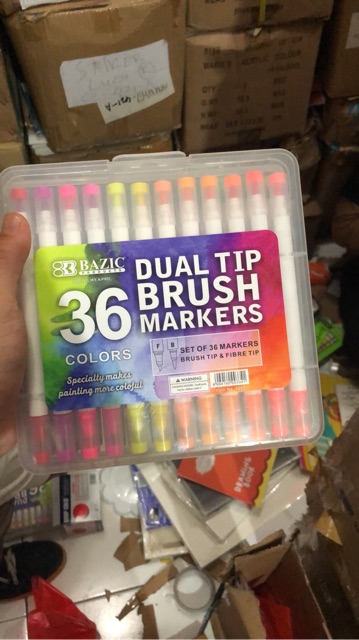 

Brush pen dual tip bazic 36 warna spidol brushpen water base usa brand plastic case
