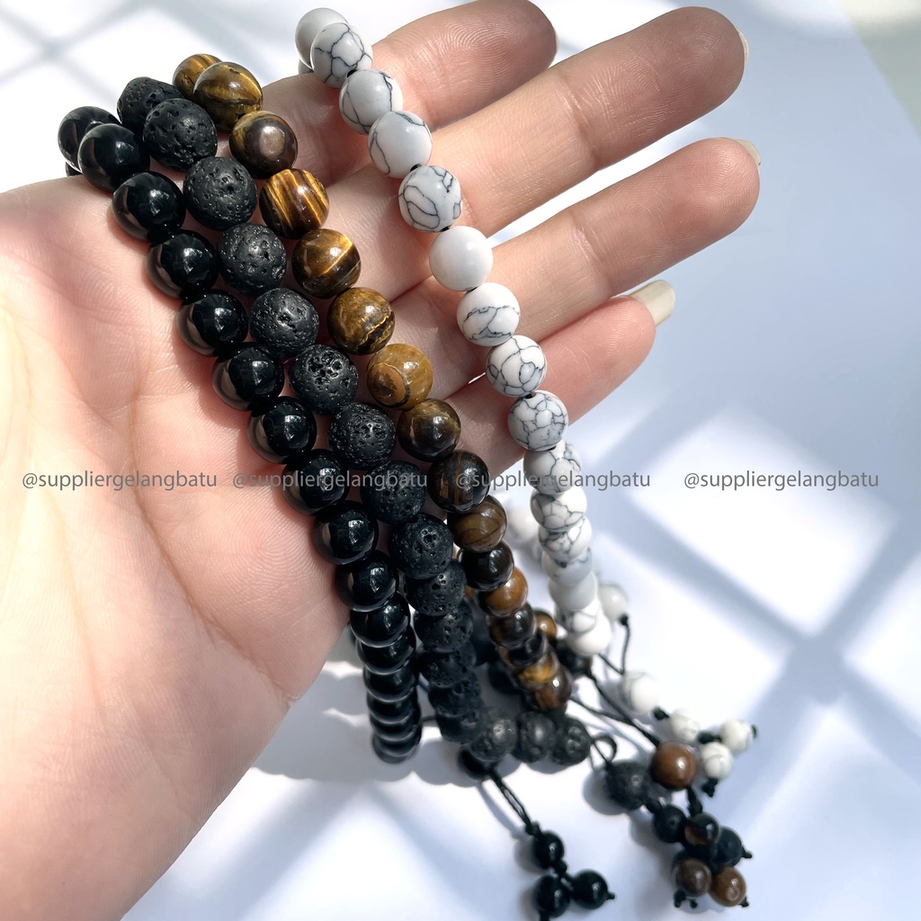 SOUVENIR TAHLILAN Tasbih Tangan Batu Alam Natural Onyx Lava 33 Butir Pyrus Putih Stone Souvenir Pernikahan Tahlilan Muslim Kado hadiah