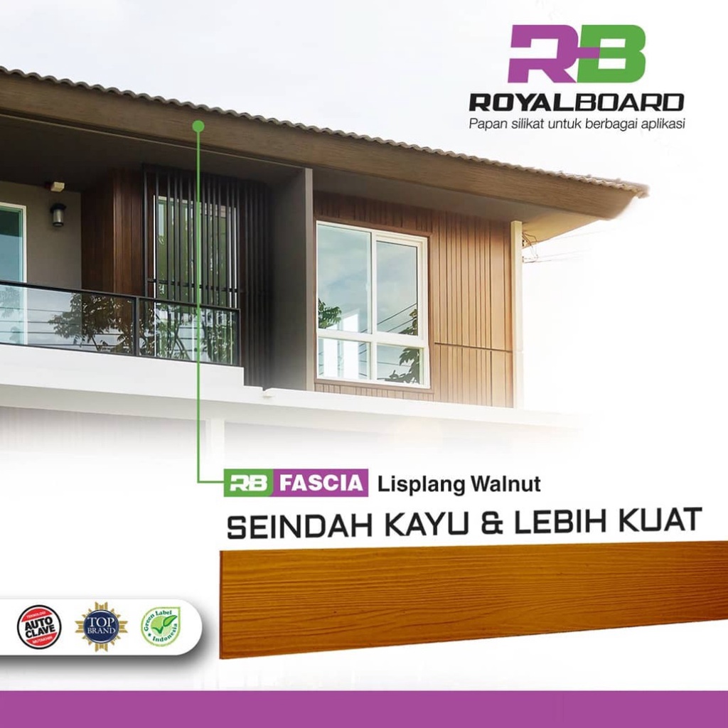 Royalboard Fascia Walnut S Papan Lisplang 10cm 20cm 30cm Motif Kayu GRC Panjang 3m 4meter Lisplank