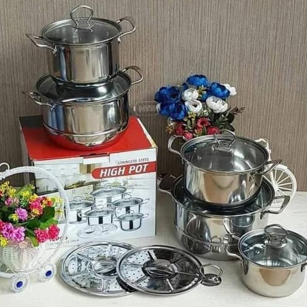Panci Set High Pot Isi 5 Panci Set Steamer Tutup Kaca 5 In 1 Set Panci Literazhii