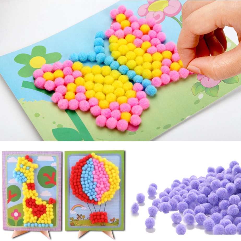 DIY edukasi anak Menempel pom pom plush ball mini tweezer / mainan tempel bola