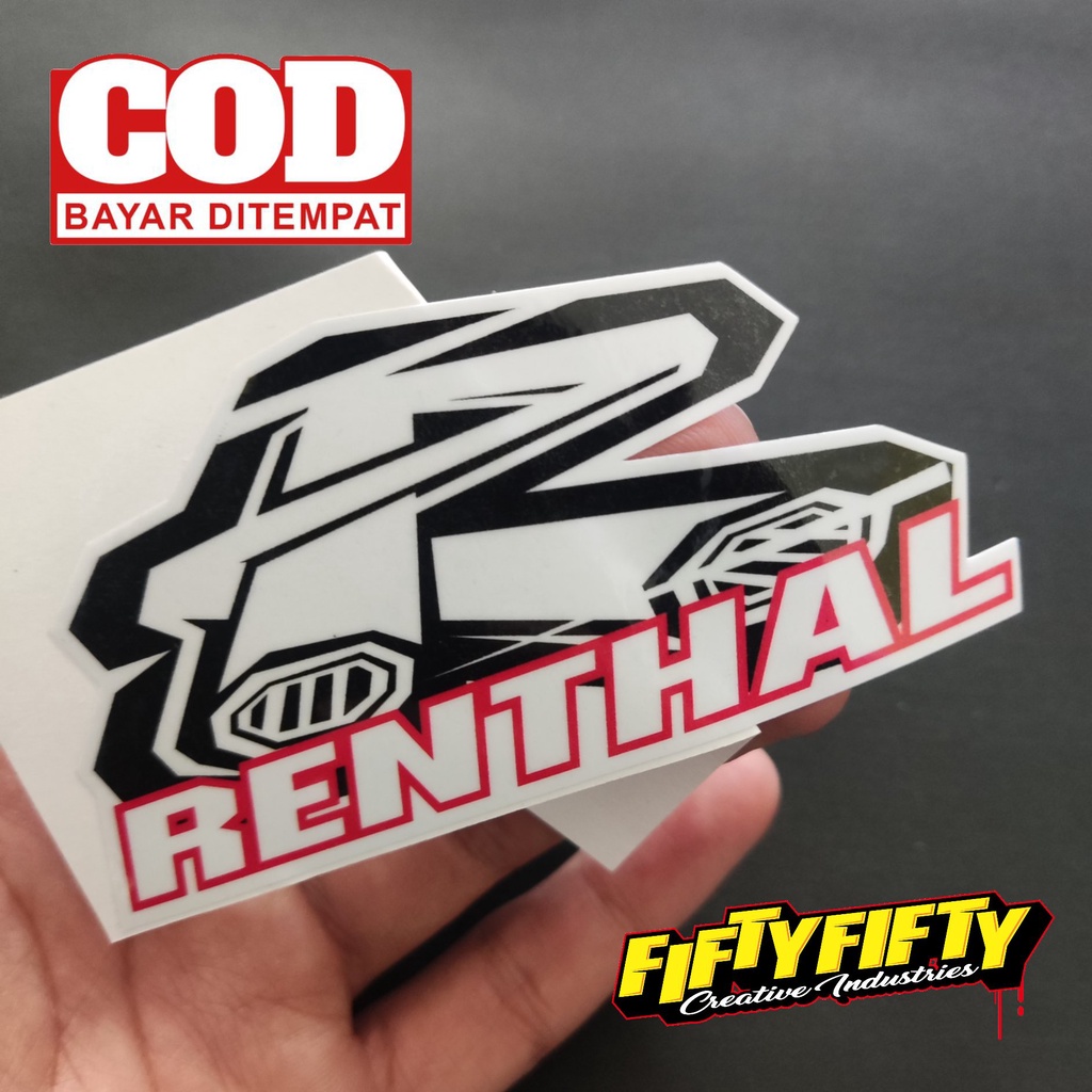 Stiker Print Cut LOGO RENTHAL Stiker Printing Laminasi Glossy Stiker Motor Mobil Helm Sudah Membentuk Pola Desain