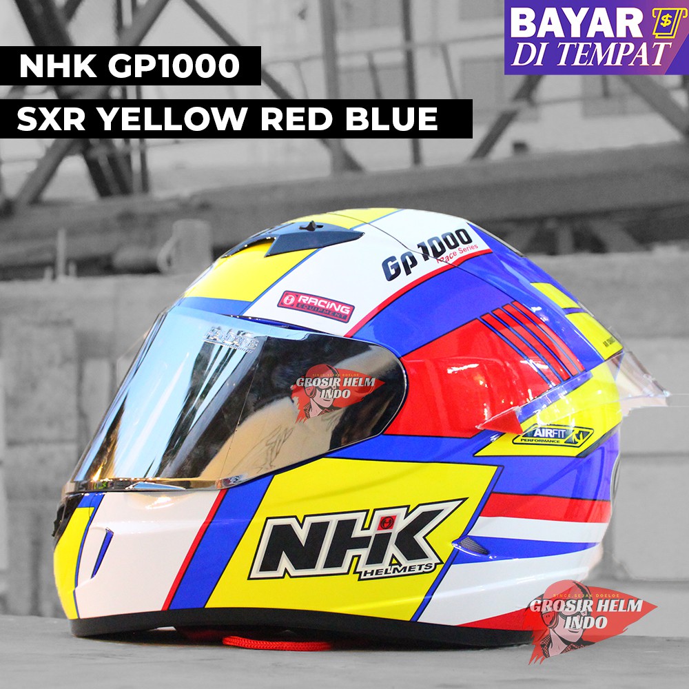 HELM NHK GP1000 SXR PAKET GANTENG_ORIGINAL HELM NHK GP1000 SXR YELLOW RED_NHK FULLFACE PAKET GANTENG