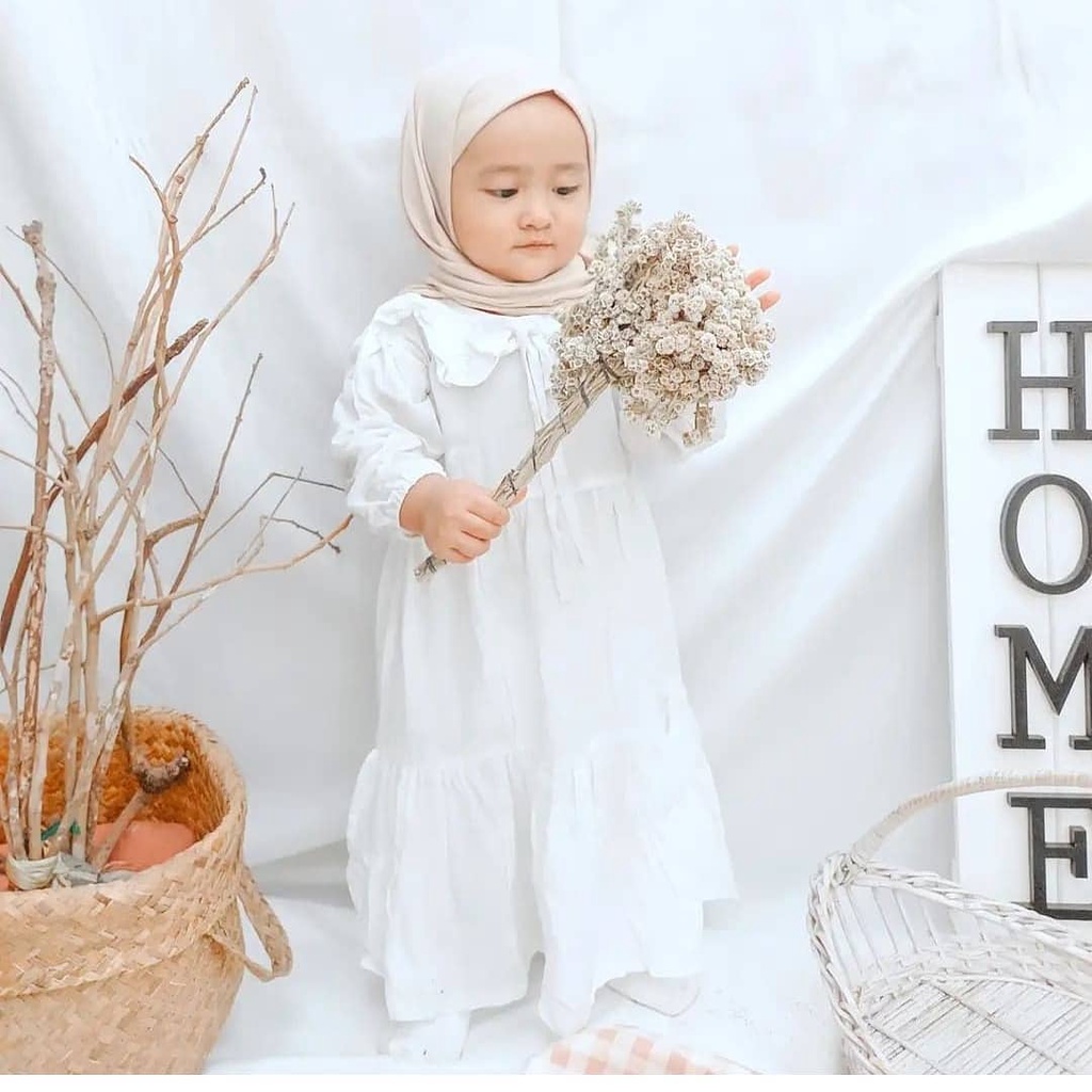 GAMIS ANAK WARNA PUTIH USIA 2-3-4-5-6 TAHUN [MK] SAHWA KIDS BAHAN KATUN RAYON DRESS MUSLIM ANAK WARN