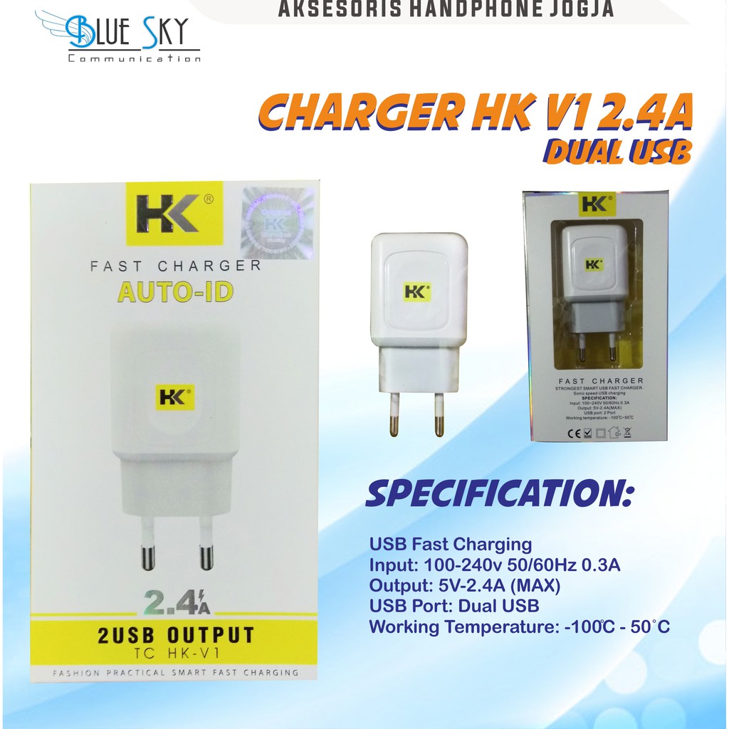 KEPALA CHARGER BATOK HK V1 2.4A DUAL USB MURAH