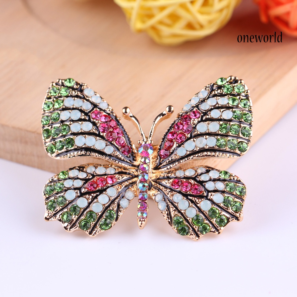 OW@ Colorful Butterfly Rhinestone Brooch Pin Wedding Bridal Scarf Collar Jewelry