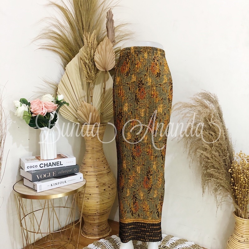 Rok Batik Plisket Fit S - JUMBO All Size-Azalea Gold