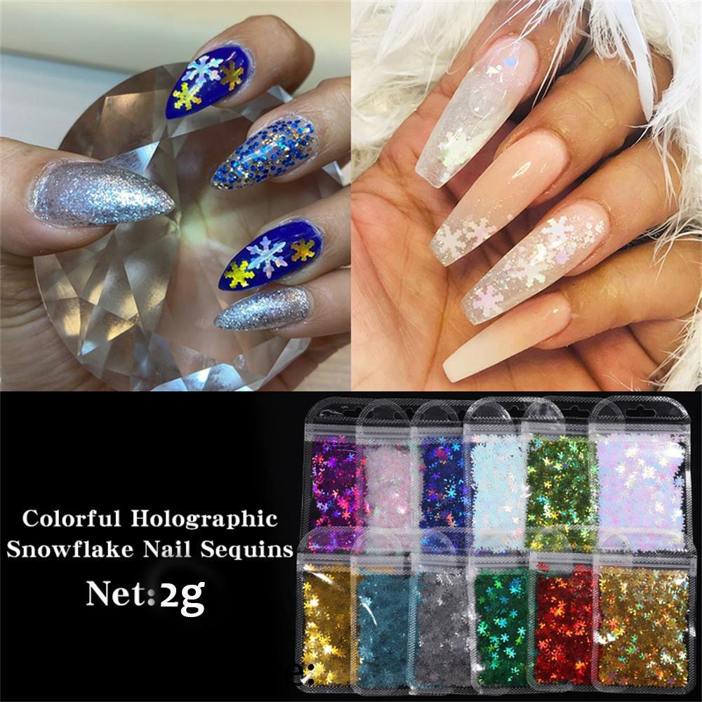 Solighter 1tas Nail Sequin Hiasan Paku Glitter Xmas Snowflakes Warna Campur Hologram