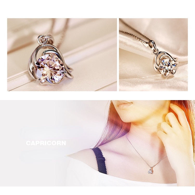 Kalung Liontin Zodiak Bahan Stainless Steel Lapis Silver