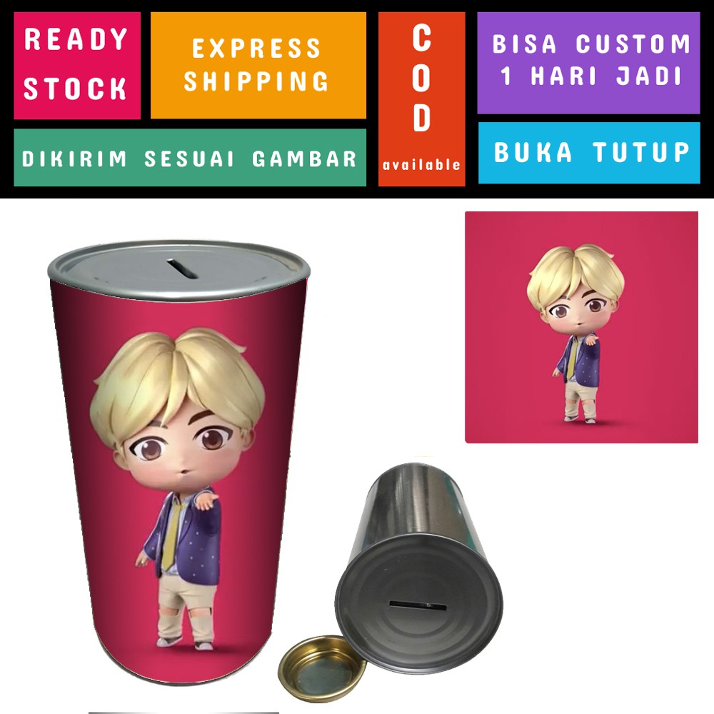 [READY STOCK] Celengan Kaleng Korean Kpop Buka Tutup Murah - BTS BT21 Karakter - JIN