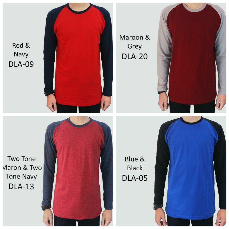 Kaos raglan lengan panjang kaos polos kombinasi warna kaos murah grosir