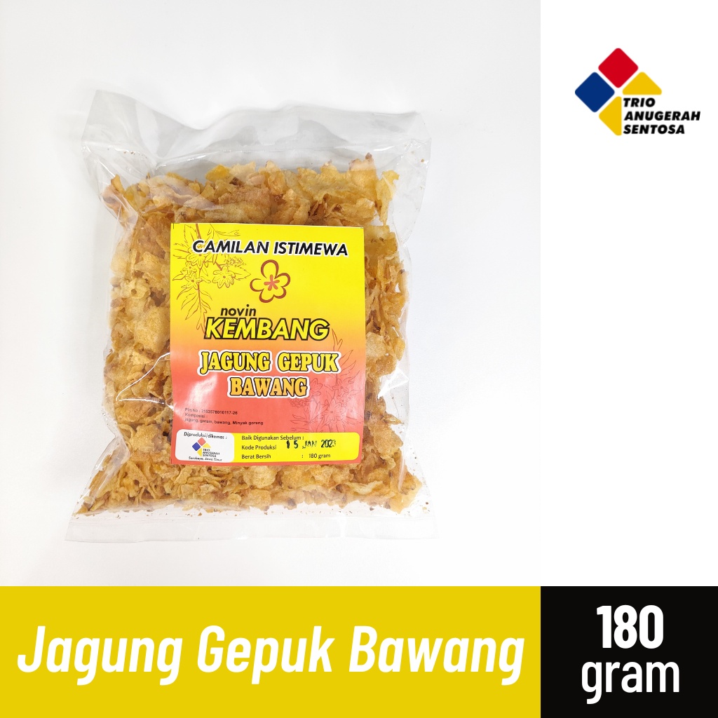 

Snack Jagung Gepuk Bawang/ Marning Gepeng Asin 180gr - Camilan merk Kembang