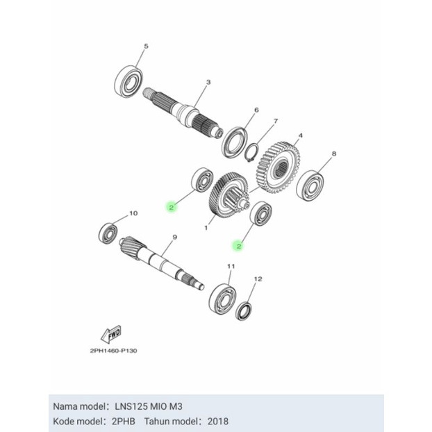 BEARING LAHER GIR GIGI RASIO TENGAH MIO M3 SOUL GT 125 MIO Z ASLI ORI YAMAHA 93306 351Y2