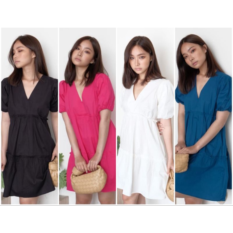 ⚡️ CLEARANCE SALE ♡ PREMIUM ♡ ORIGINAL ! ALLEA PLAIN V-NECK RUFFLE LAYER MINI FLARE  DRESS