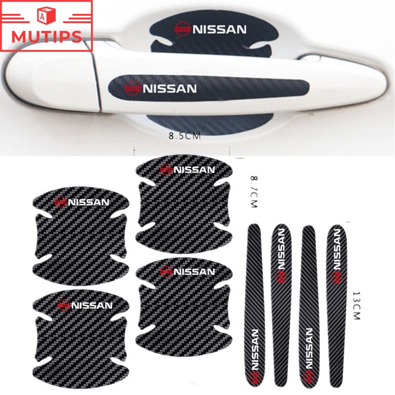 4 / 8pcs Stiker Pelindung Handle Pintu Mobil Bahan Carbon Fiber Untuk Nissan March Juke Skyline Terrano Gtr Livina Serena Xtrail t31 t30