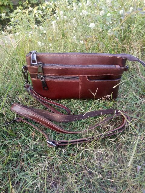 Tas hand bag asli kulit sapi cklat, Tan 03