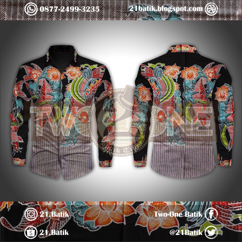 BATIK TULIS PREMIUM HALUSAN KEMEJA PRIA / WANITA FULL ISIAN (WARNA BIRU LAUT ABU IKAN)