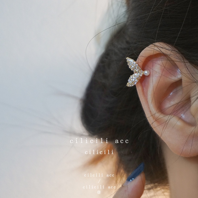 Super fairy fishtail zircon mutiara telinga tulang klip anggun anting-anting tidak menusuk telinga k