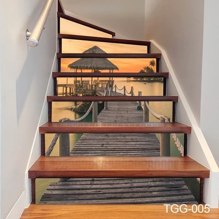 WALLPAPER STICKER CUSTOM 3D WALLPAPER TANGGA JEMBATAN PANTAI