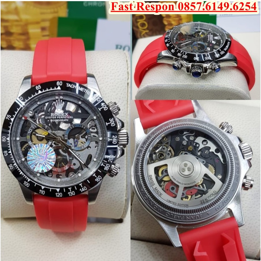 New Jam Tangan Rolex Daytona Montoya Silver Red Garansi 1th