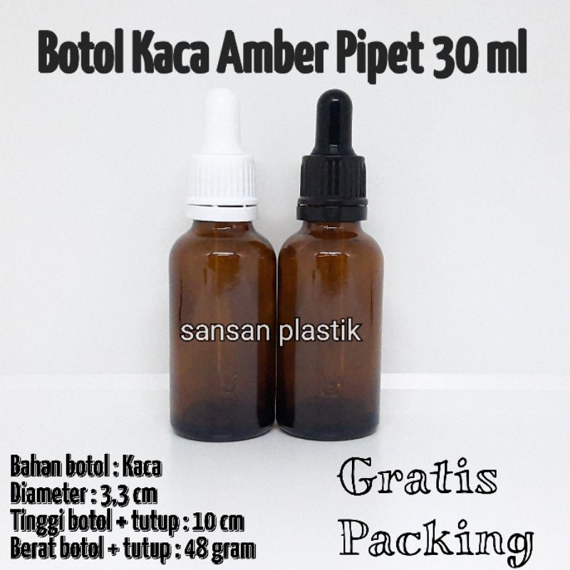 Botol kaca pipet 30 ml coklat / Botol kaca amber 30 ml pipet