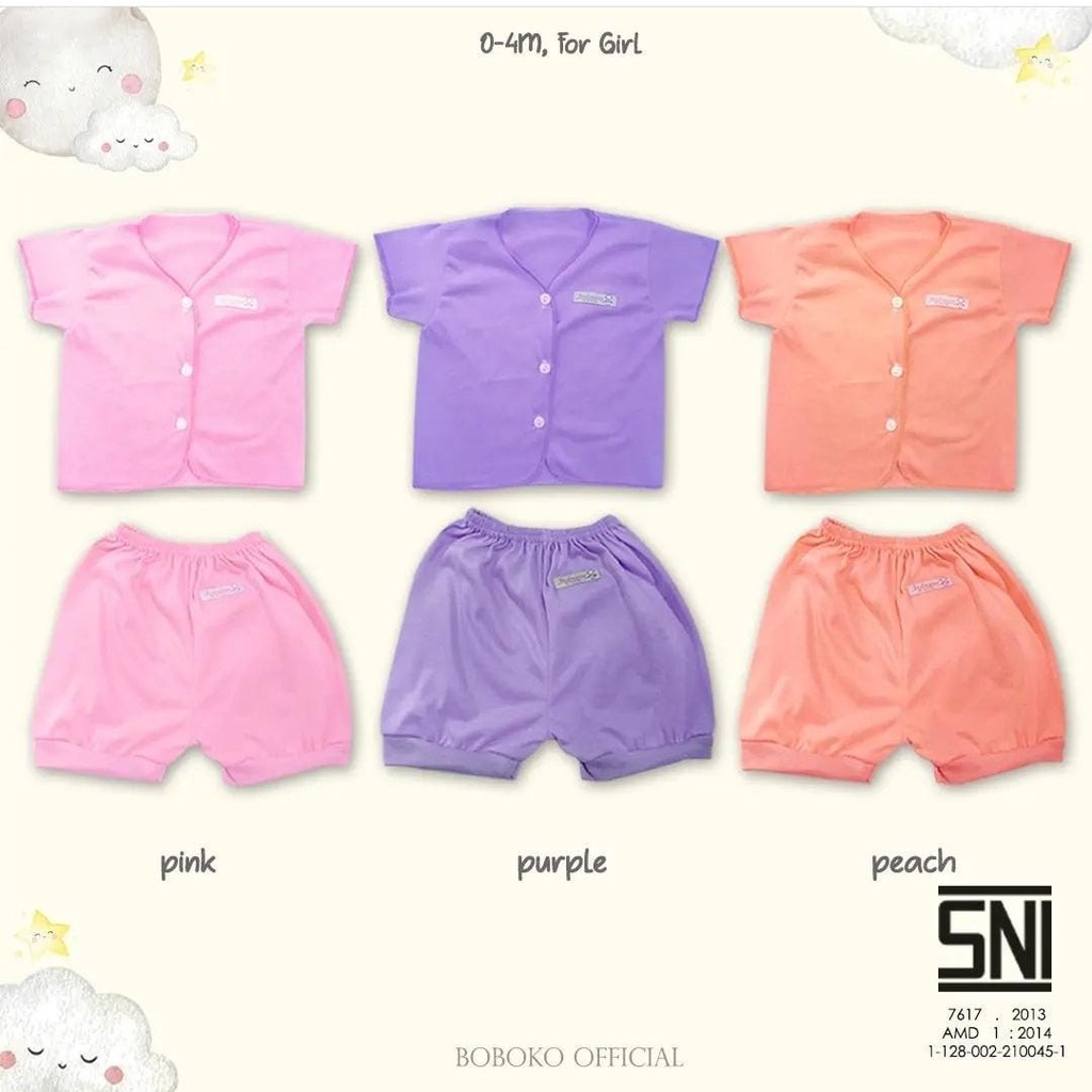 Baju Bayi Setelan Pendek BOBOKO Katun Polos Warna Pastel Untuk 0-4 Bulan