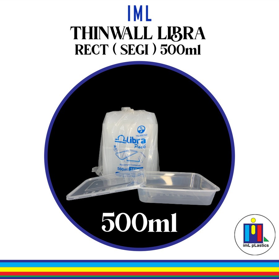 Kotak Makan Plastik THINWALL LIBRA RECT ( SEGI ) 500ml ( 1 set isi 25 pcs )