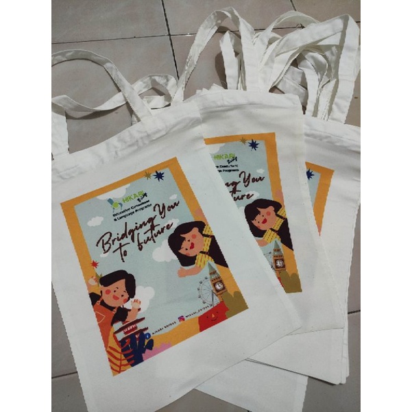 Totebag Tas Custom Kanvas Drill Gambar 2 sisi Termurah