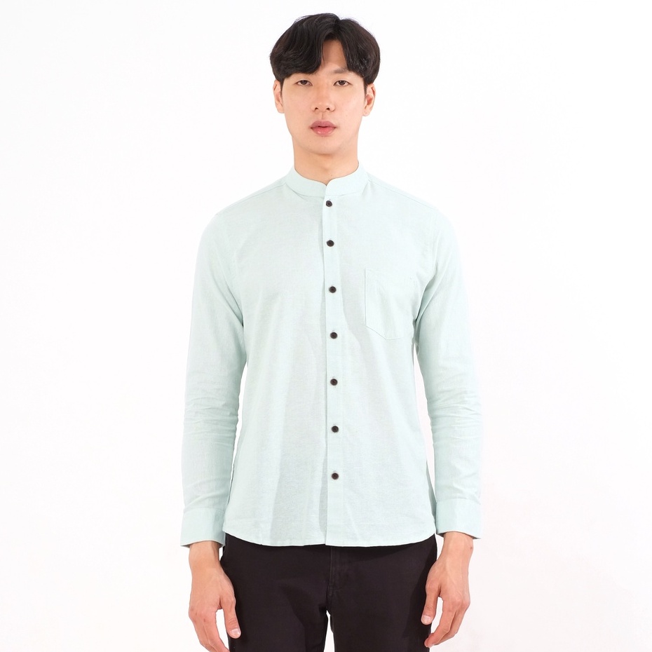 SANVANINA Kemeja Panjang Kerah Sanghai Basic Kareem Mint Green - E-1414K