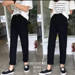 PROMO CELANA BOYFRIEND JEANS WANITA / Highwaist Panjang ESROCTE P03 Navy Biru Muda / HITAM POLOS