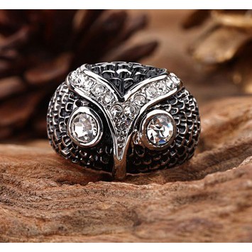 Cincin Elang Owl Crystal Diamond Titanium Ring Cincin Pria Wanita