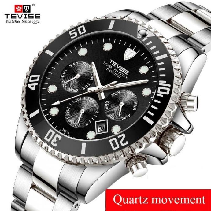 TEVISE 823 Jam Tangan Quartz Sport Mewah Bahan Stainless Steel