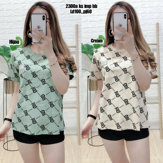 ATASAN KAOS OBLONG WANITA IMPORT PREMIUM BURBERRY 2300