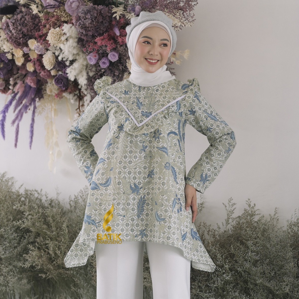 Sofia Tunik Atasan Batik Wanita Prabuseno Original Premium Blouse Muslimah Hijab Kantoran Full Furin