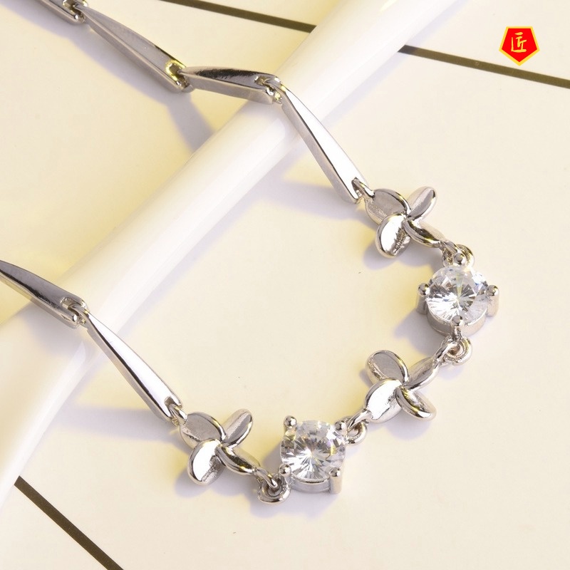 [Ready Stock]Women's Fashion Four-Leaf Clover Silver Bracelet