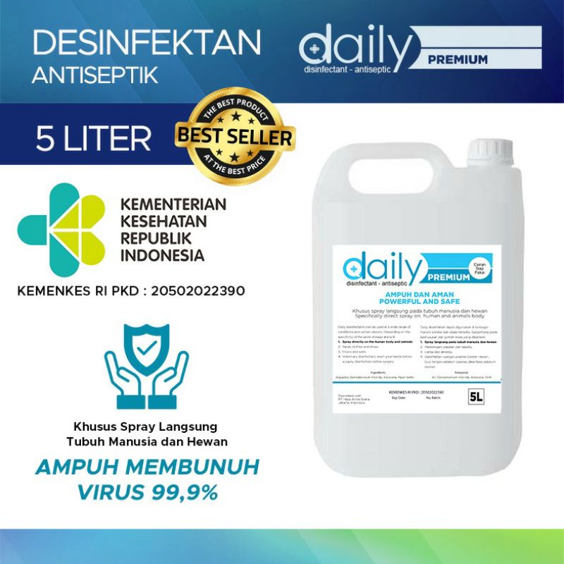 CAIRAN DESINFEKTAN DAILY PREMIUM DISINFEKTAN SPRAY ANTISEPTIC 5 LITER (KEMENKES) ANTI VIRUS CORONA