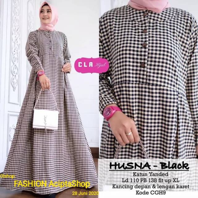 Gamis Pakaian Wanita Muslim Syari Katun Husna Maxi Dress