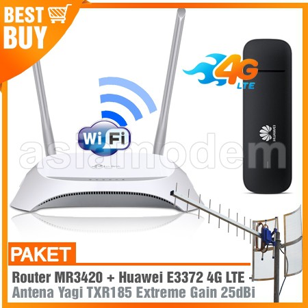 Paket Hotspot Modem Huawei E3372 4g Lte Wifi Router Tp Link Mr3420 300mbps Antena Yagi Txr185 Shopee Indonesia