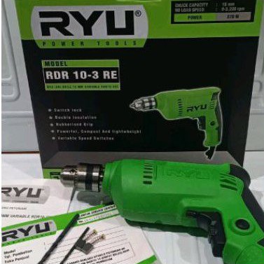 RYU Mesin Bor Tangan RDR 10-3 RE 10 mm RDR10-3 370 WATT Bor Kayu Besi