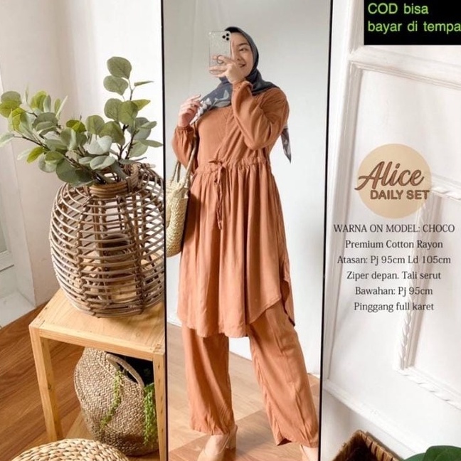 Setelan Baju Atasan Tunik Wanita Muslim Jumbo Polos One Set Remaja Kekinian Busui Bahan Rayon Premiu