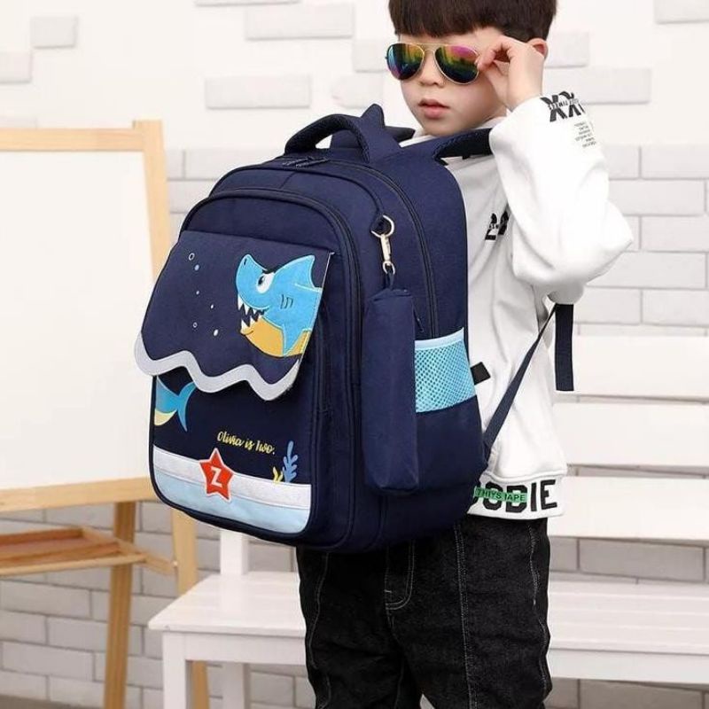 Winben Fashion-TAS RANSEL ANAK SEKOLAH LAKI LAKI SD TK PAUD MOTIF KARTUN HIU