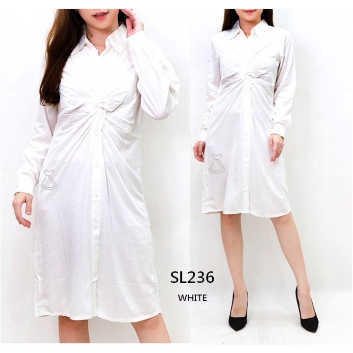 SL236 - Dress Kemeja Rayon Twill Knot Wanita