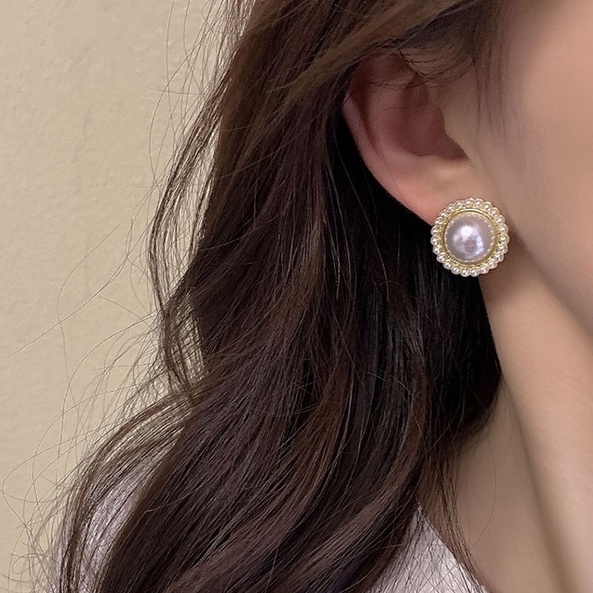 Anting Pejantan Mutiara Vintage Korea Anting Berlian Wanita 2023an Anting Mutiara Lingkaran Geometris Baru