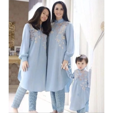 Set Baju Muslim Long Tunik Dewasa Remaja Anak Bordir Lebaran Terbaru 2022 Model Kekinian Trendy Baha